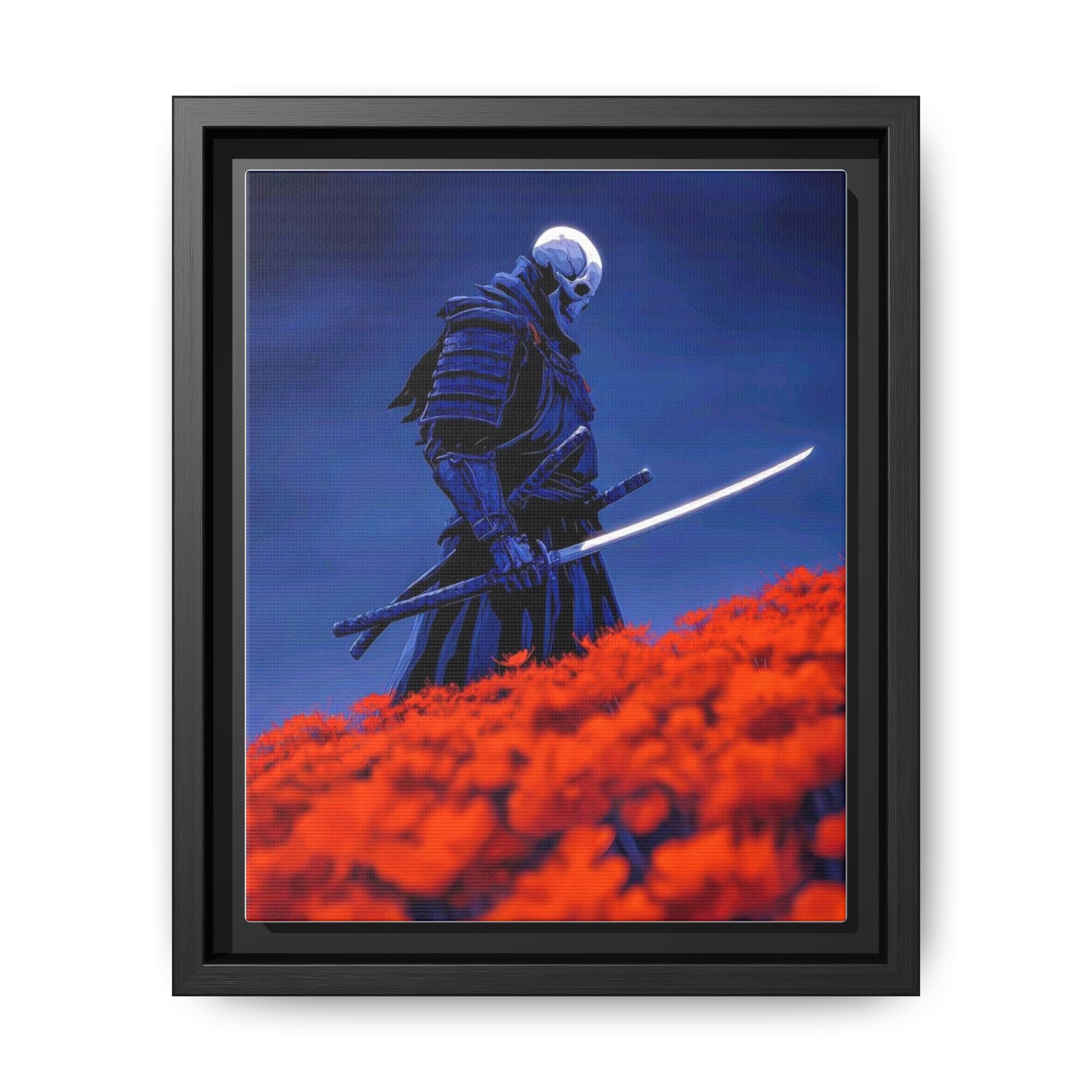 Mystical Samurai Amidst Scarlet Flowers