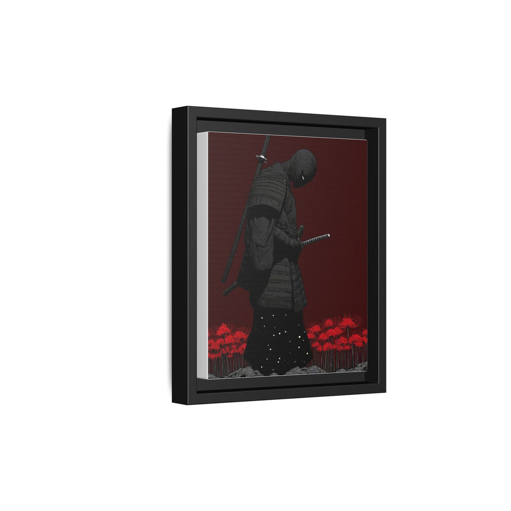 Samurai meditating under red flowers