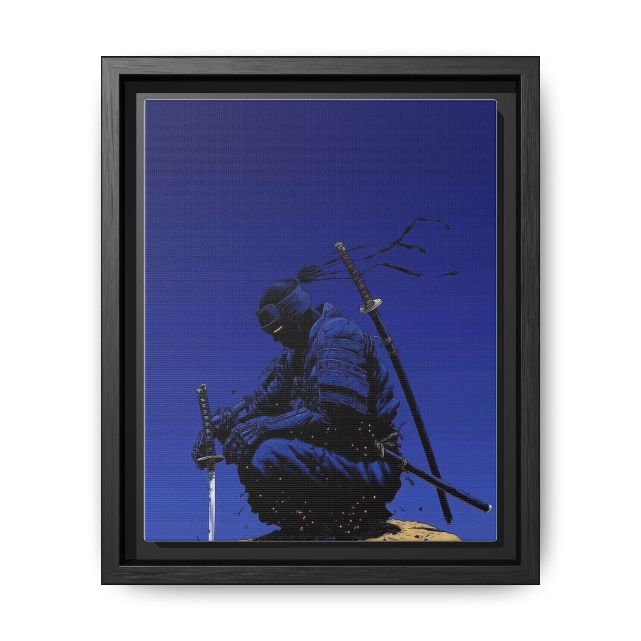 Samurai in meditation under an azure sky