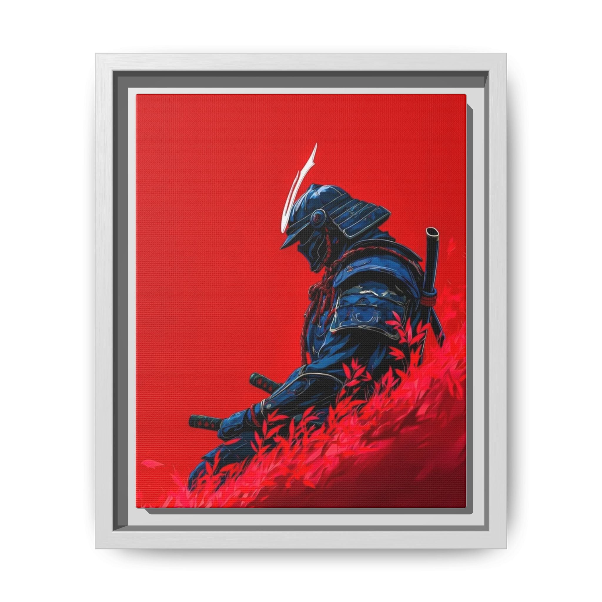Samurai in meditation under red leaves