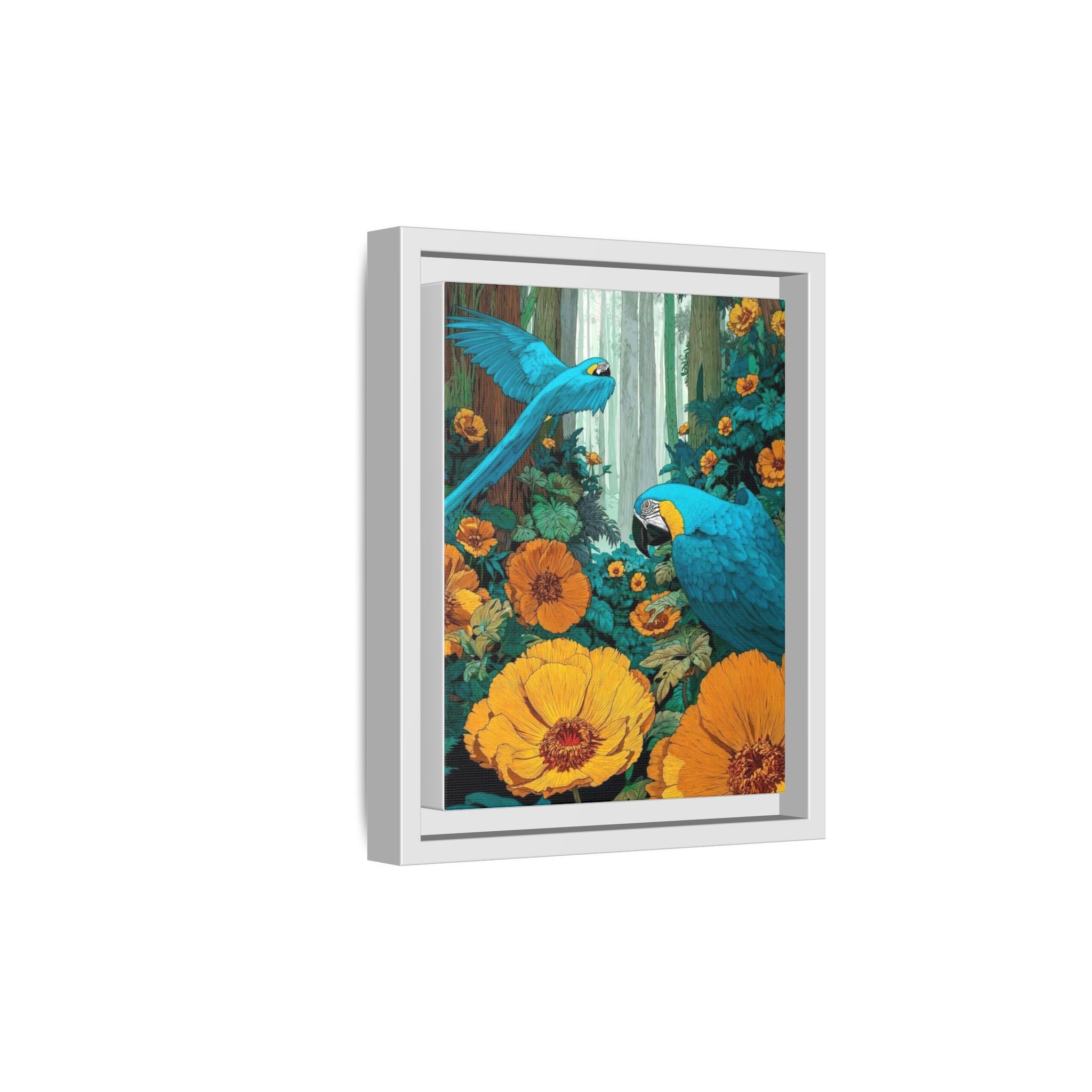 Portraits of Parrots in Vibrant Flowers
