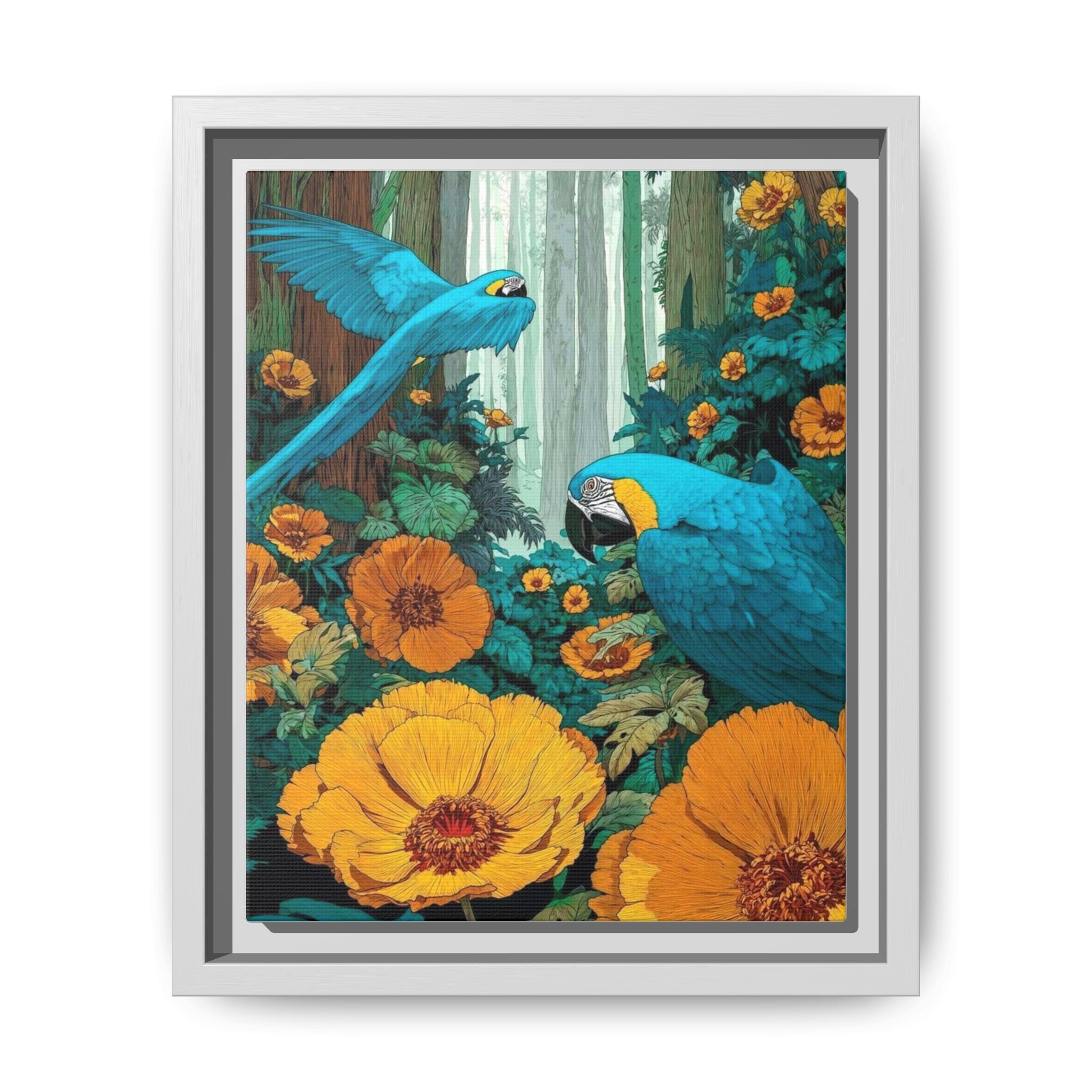 Portraits of Parrots in Vibrant Flowers