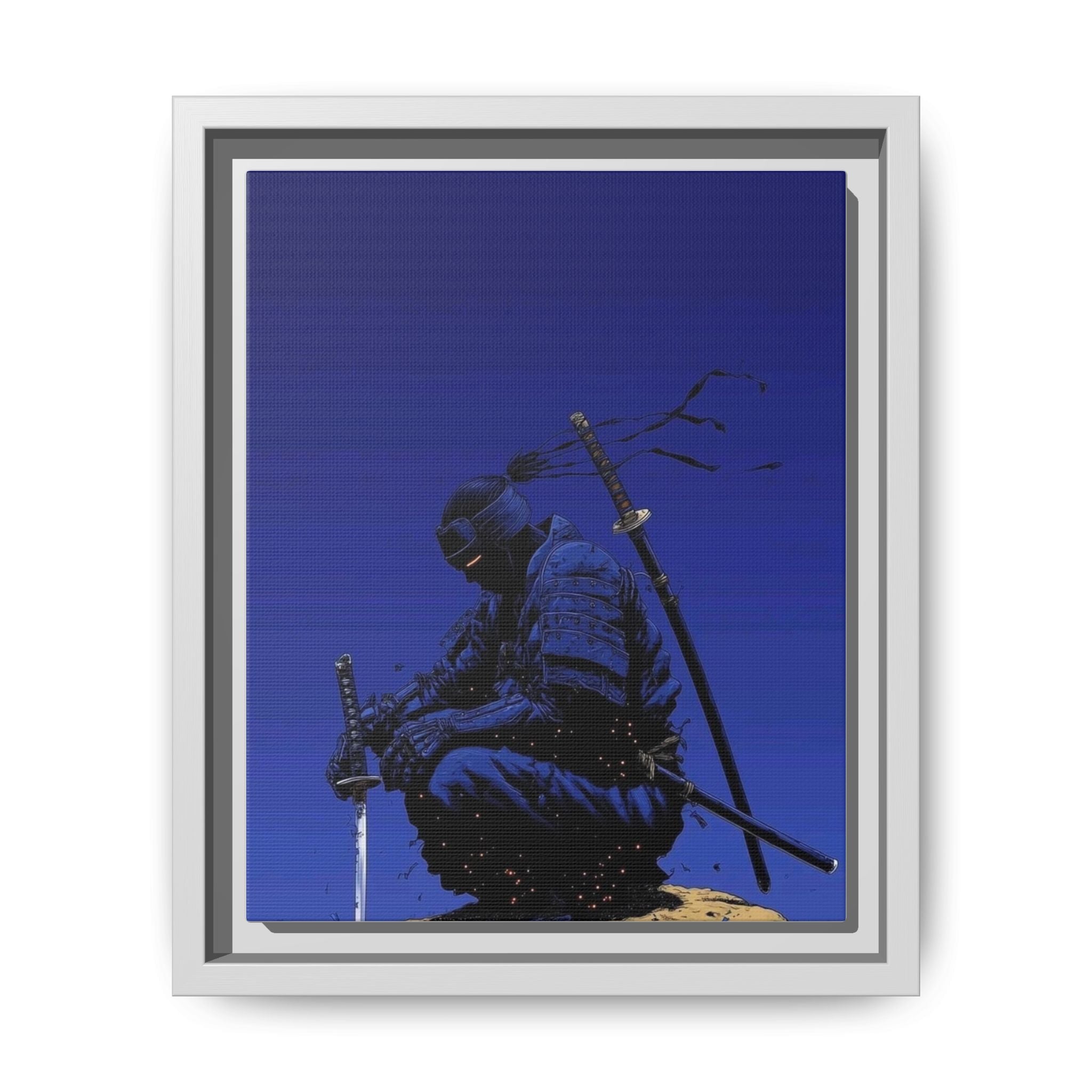 Samurai in meditation under an azure sky