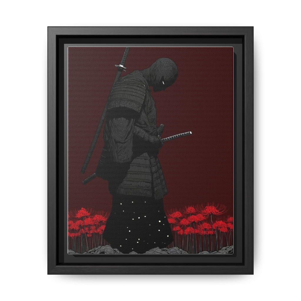 Samurai meditating under red flowers