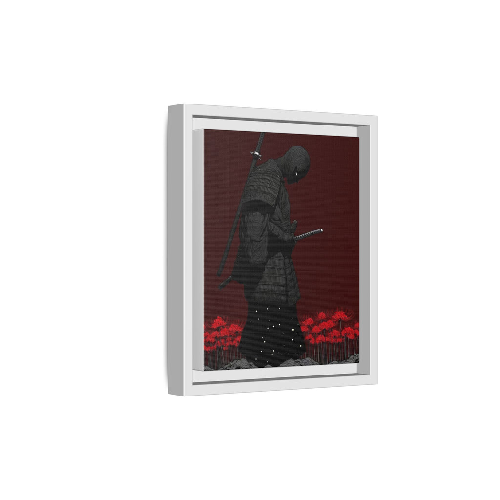 Samurai meditating under red flowers