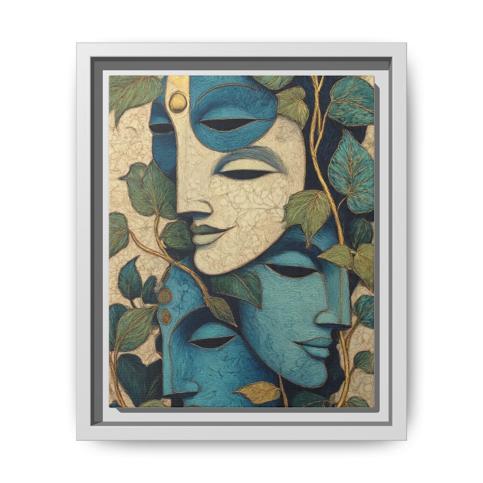 Artistic canvas portrait: intertwined faces